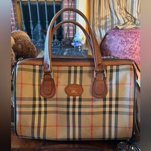 Burberry’s vintage  Tan Plaid  Bag with Brown Leather Trim